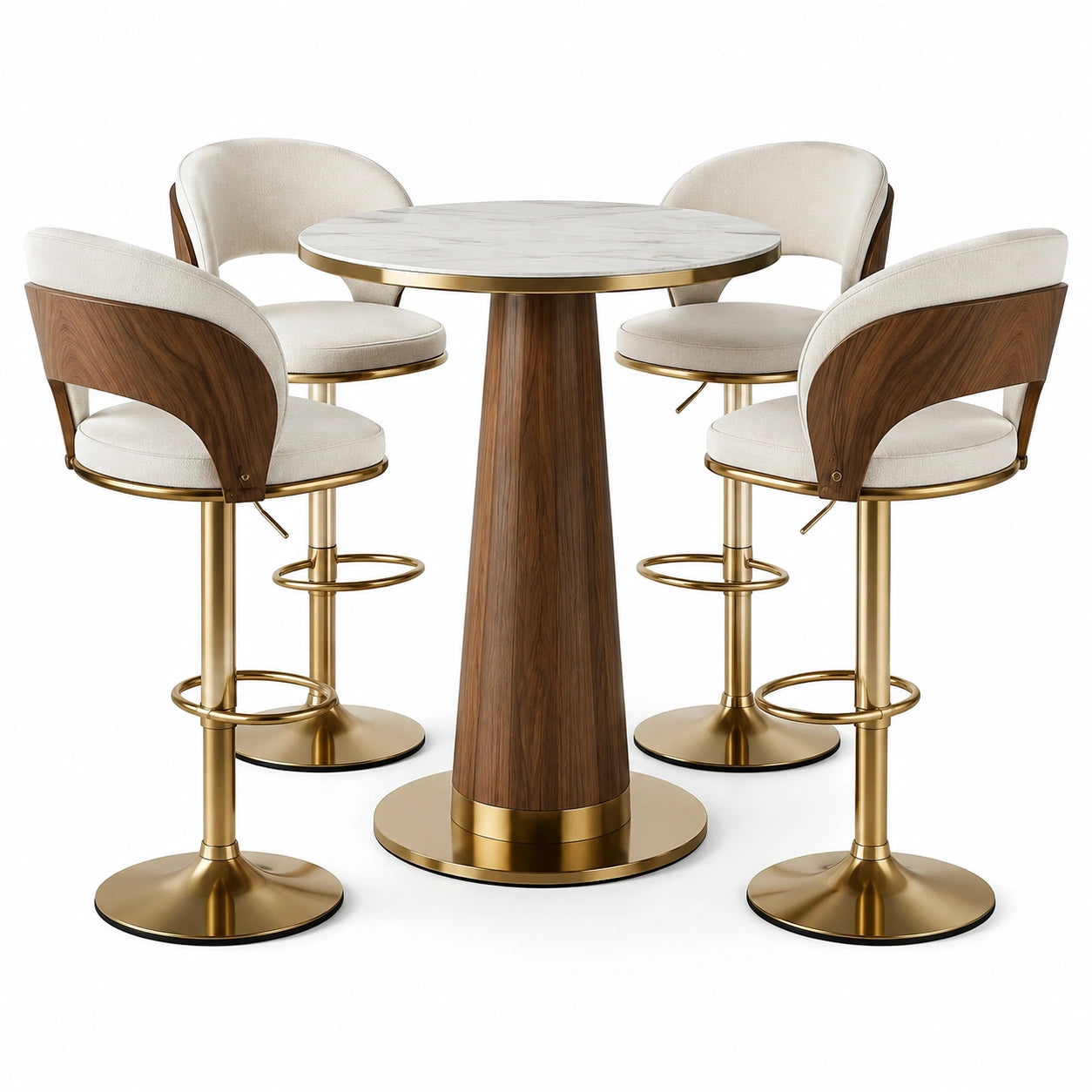 Bartisch-Set Marmor Holz Edelstahl 4 Stühle