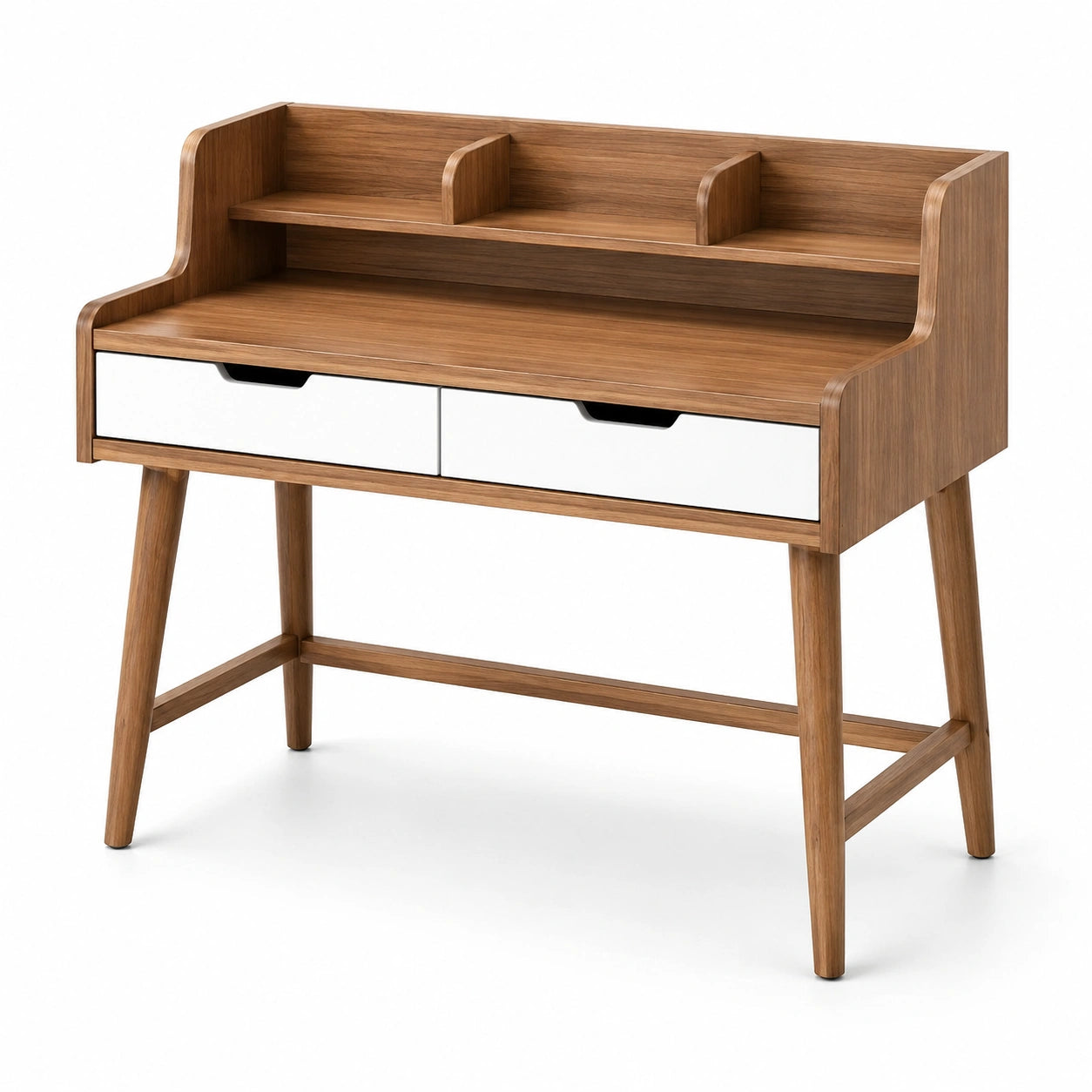 Schreibtisch aus Holz mit Regaleinsatz und zwei Schubladen, Braun