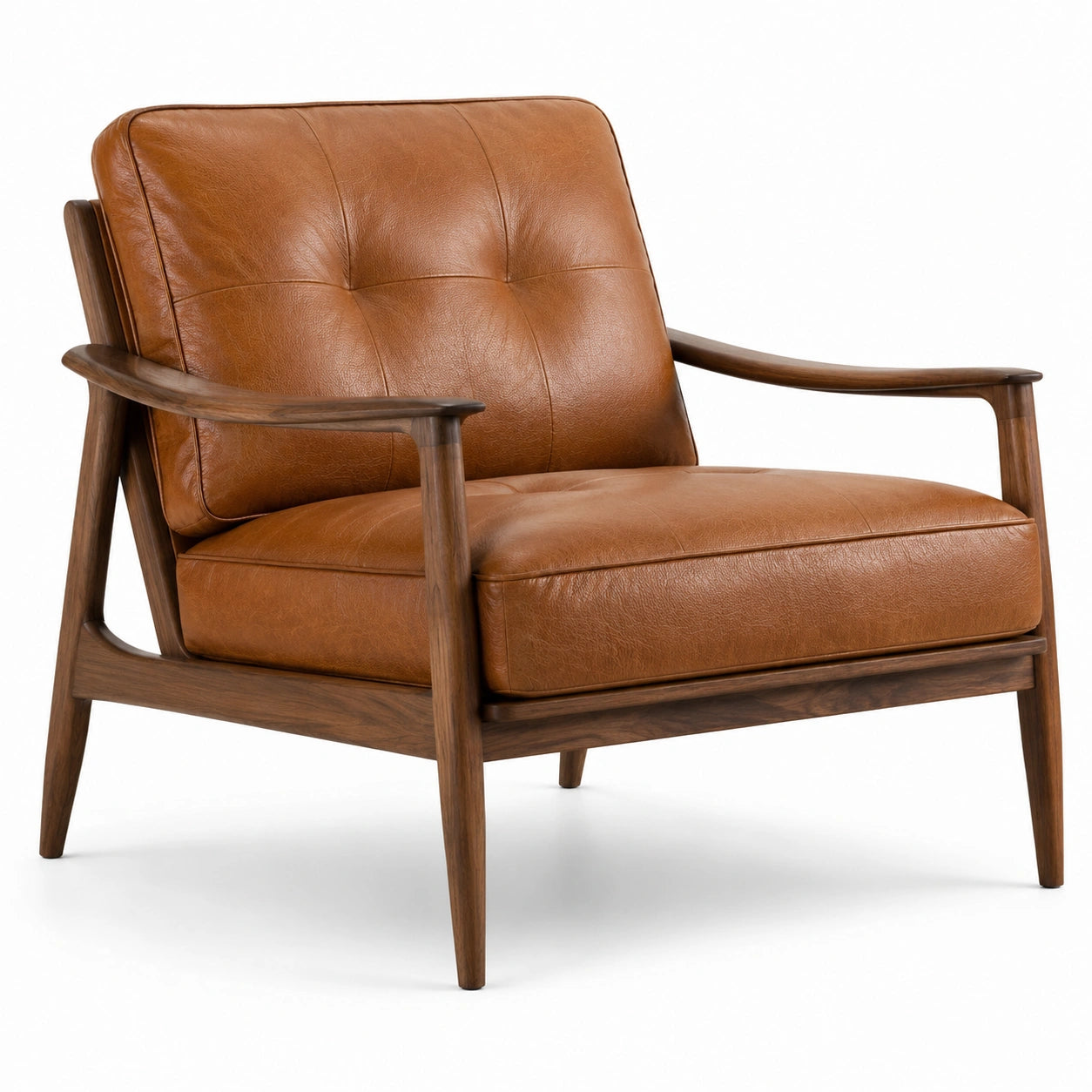 Sessel Walnussholz und Leder Braun 75cm x 80cm x 85cm