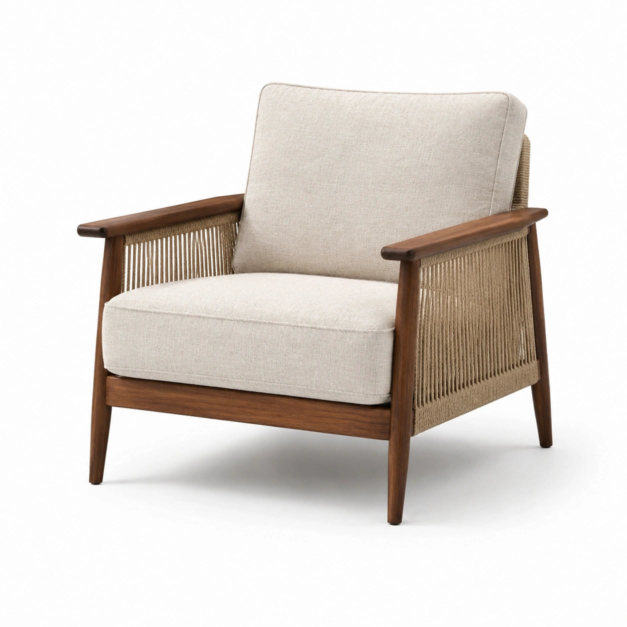 Sessel mit Massivholzrahmen und Polyestergewebe in Beige