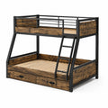 Etagenbett aus Kiefernholz mit Metallrahmen und Leiter, Schwarz/Braun, 200x140/200x100 cm