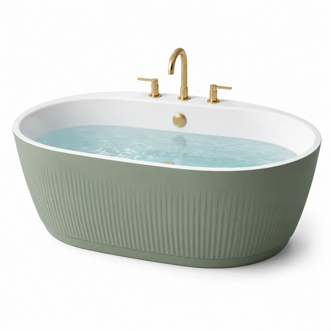 Freistehende Badewanne Oval Acryl Grün/Weiß 170x80x60 cm