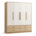 Holz-Kleiderschrank mit 4 Türen und 4 Schubladen in Eiche/Weiß