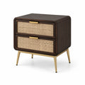 Nachttisch Holz Rattan Metall Dunkelbraun Natur 50x40x55cm